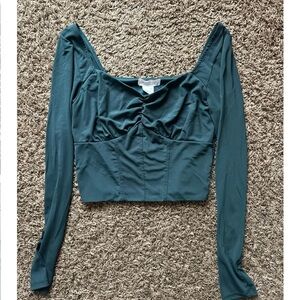 Teal Long Sleeve Ruched Crop Top